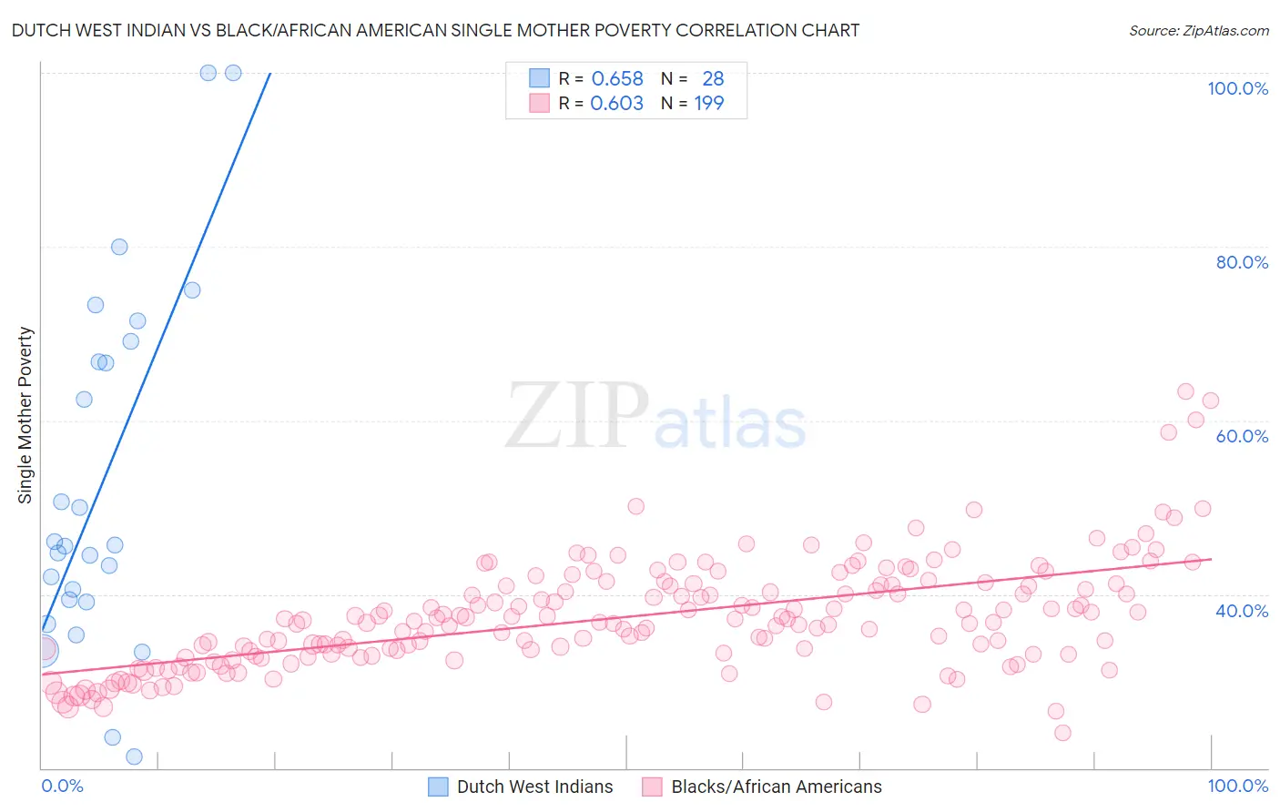 Dutch West Indian vs Black/African American Single Mother Poverty