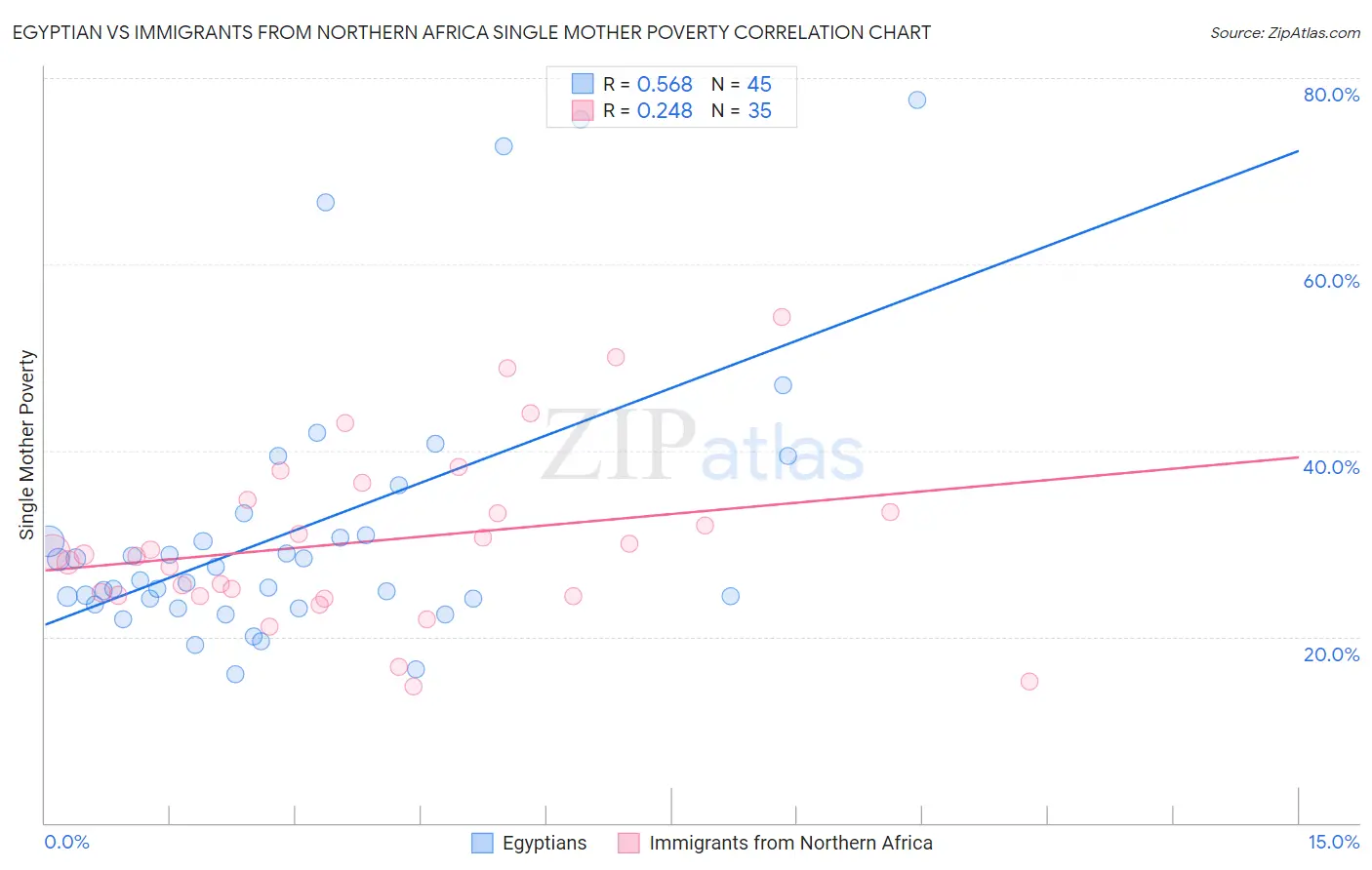 Egyptian vs Immigrants from Northern Africa Single Mother Poverty