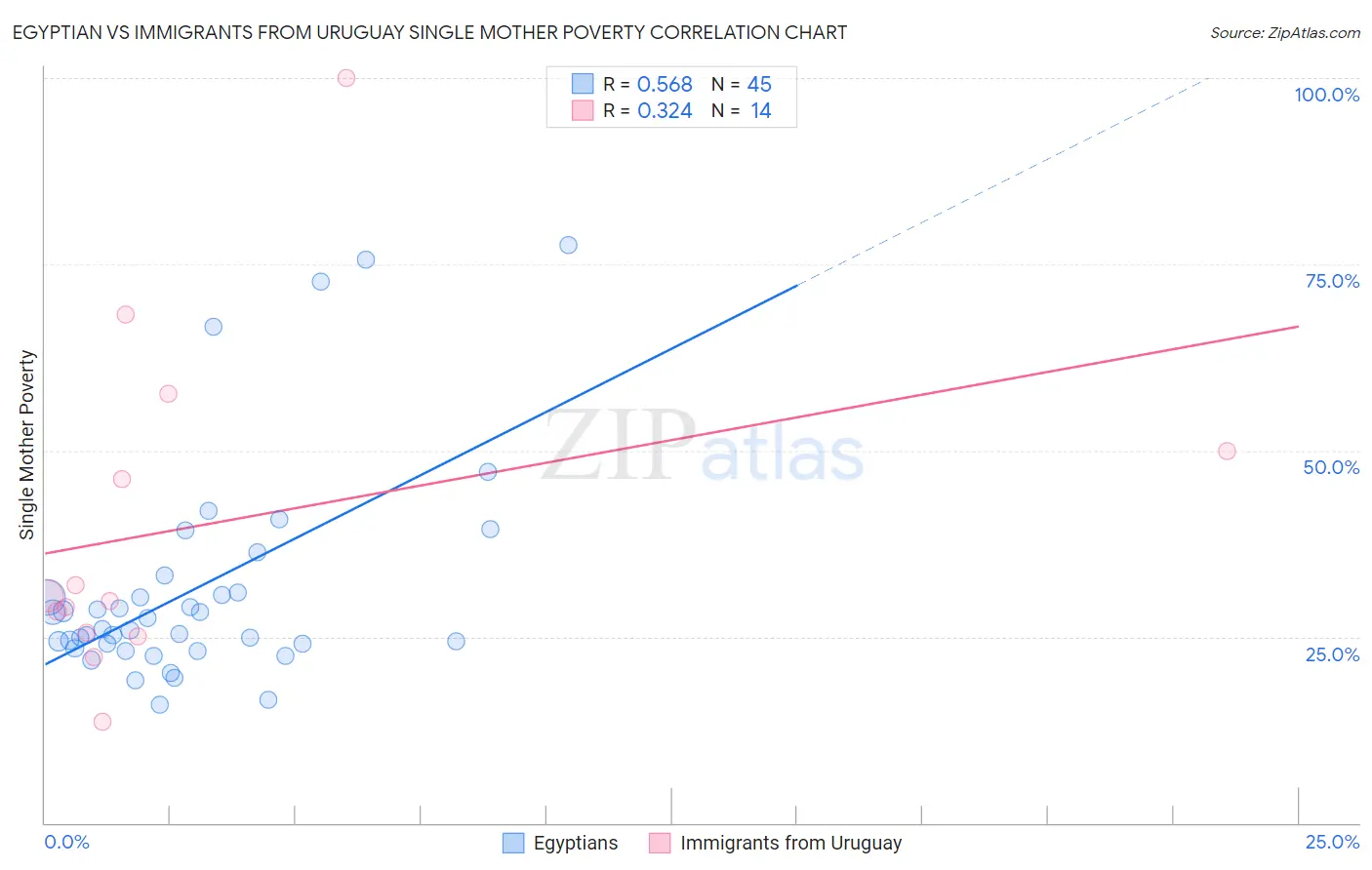 Egyptian vs Immigrants from Uruguay Single Mother Poverty