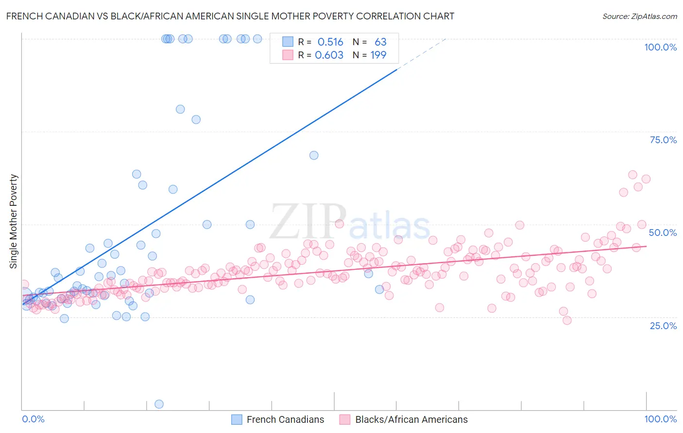 French Canadian vs Black/African American Single Mother Poverty