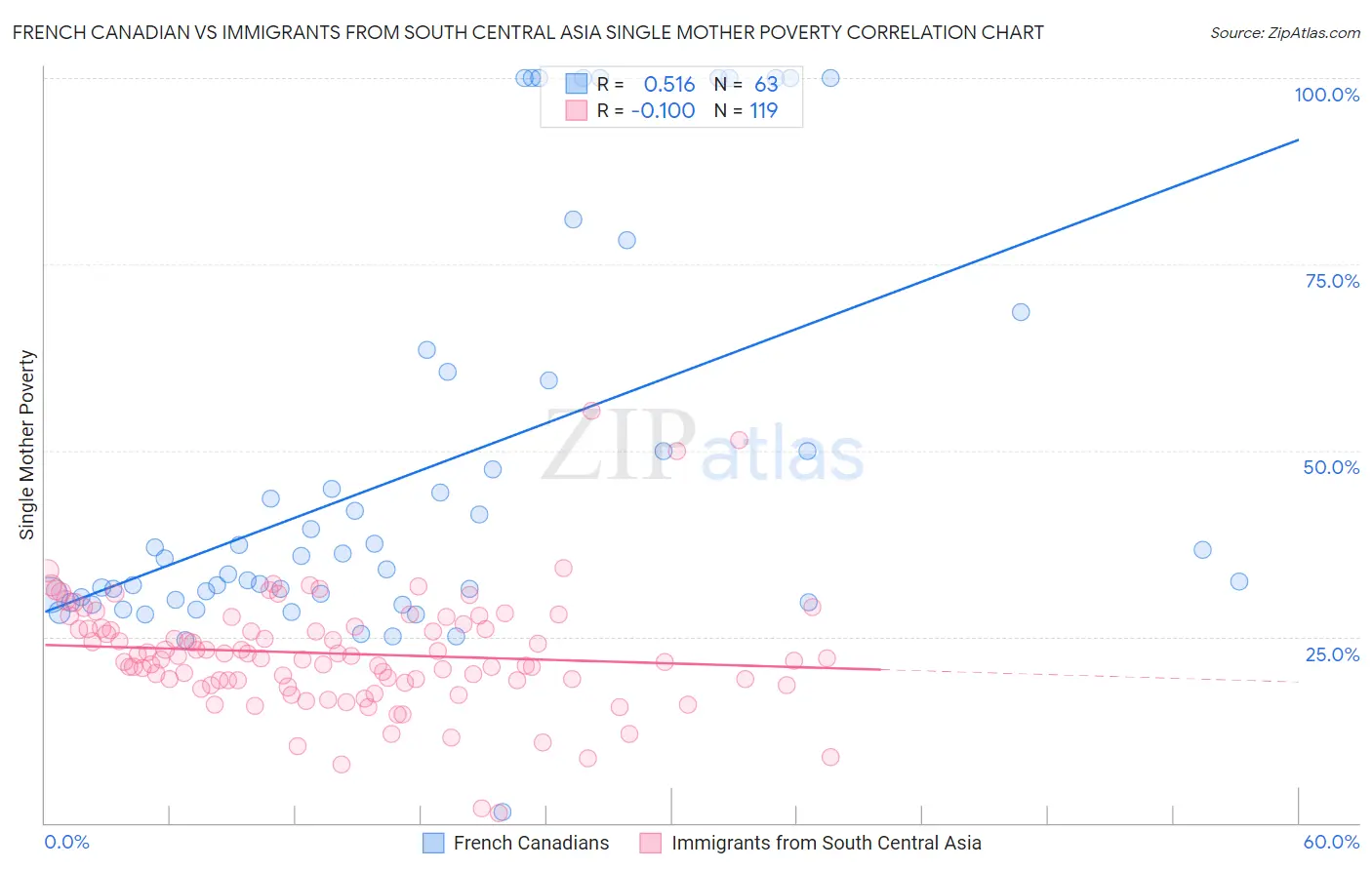 French Canadian vs Immigrants from South Central Asia Single Mother Poverty