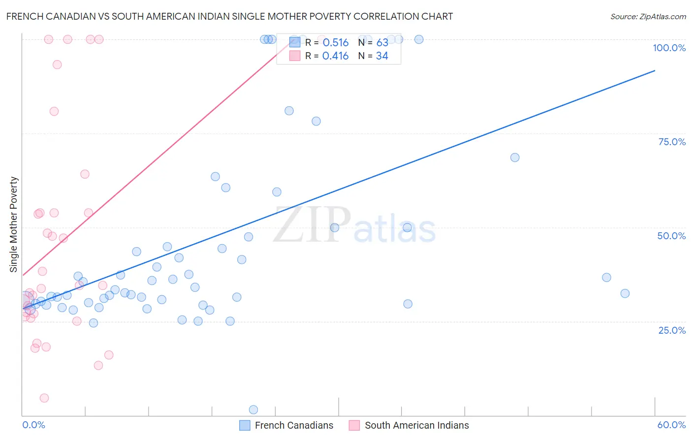 French Canadian vs South American Indian Single Mother Poverty