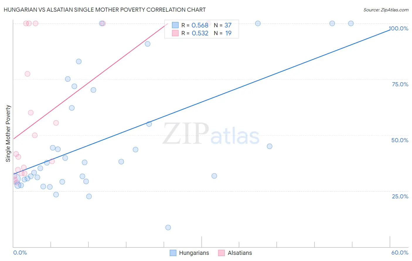 Hungarian vs Alsatian Single Mother Poverty