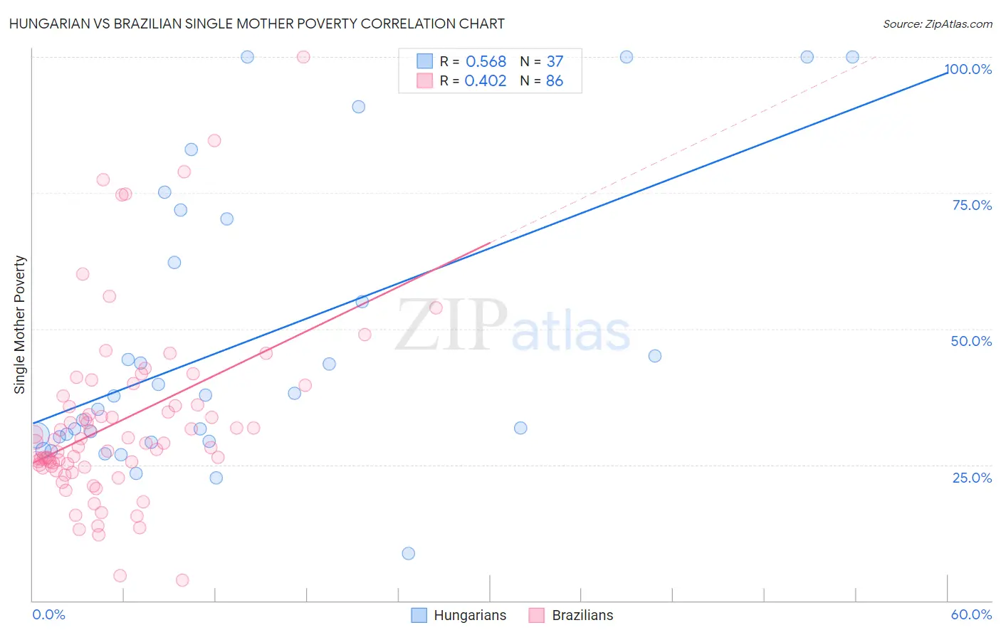 Hungarian vs Brazilian Single Mother Poverty