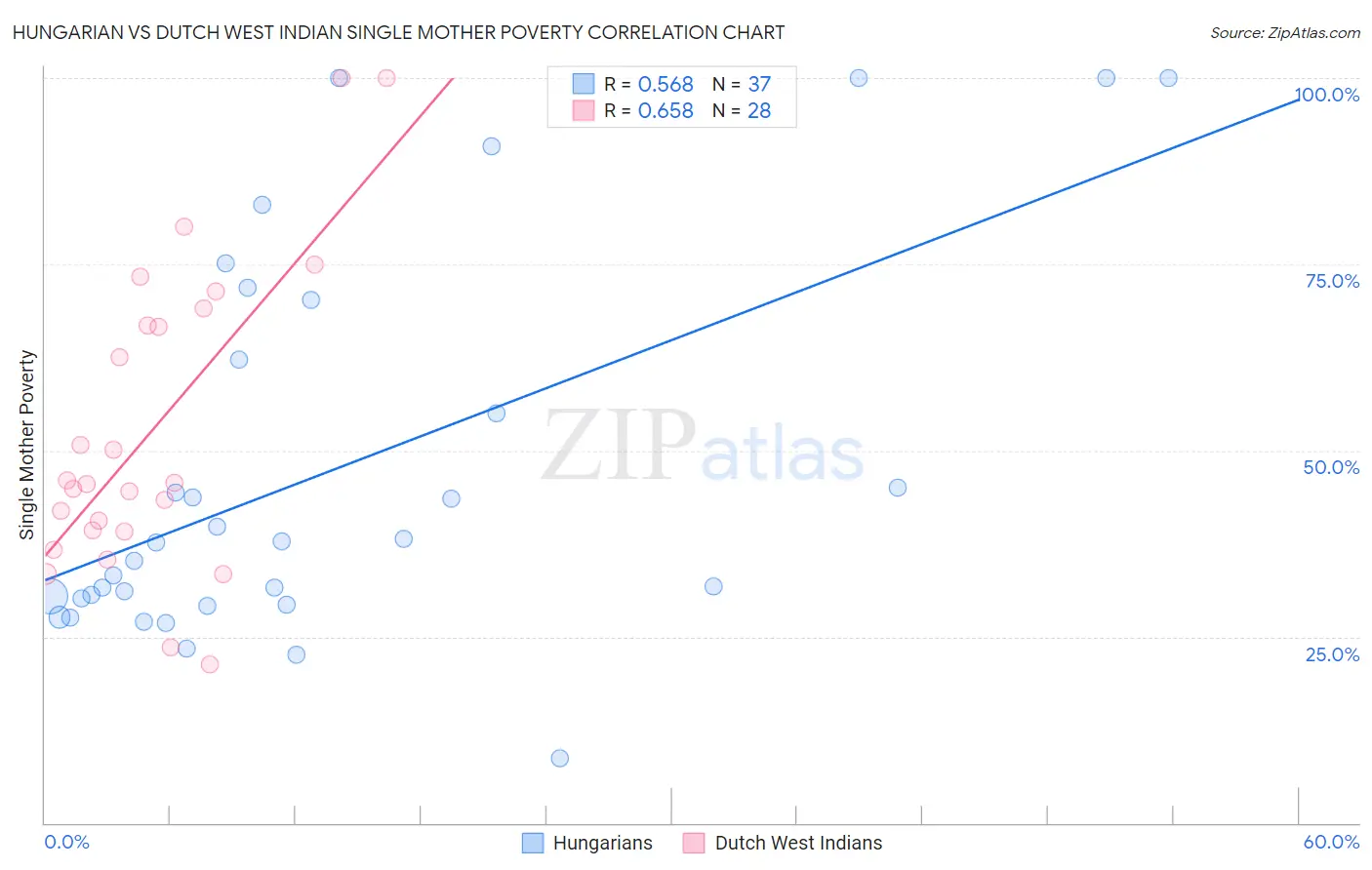 Hungarian vs Dutch West Indian Single Mother Poverty