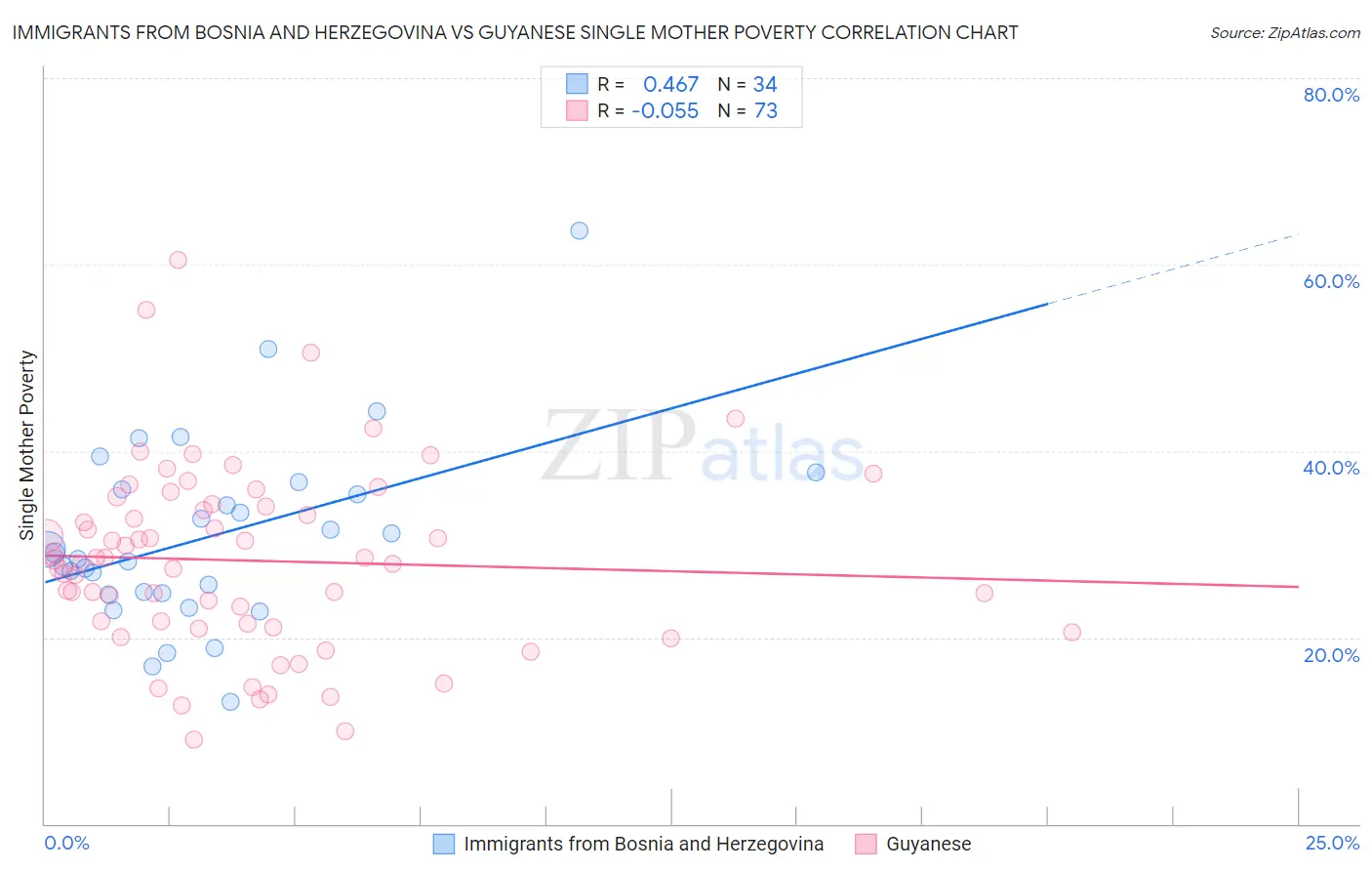 Immigrants from Bosnia and Herzegovina vs Guyanese Single Mother Poverty