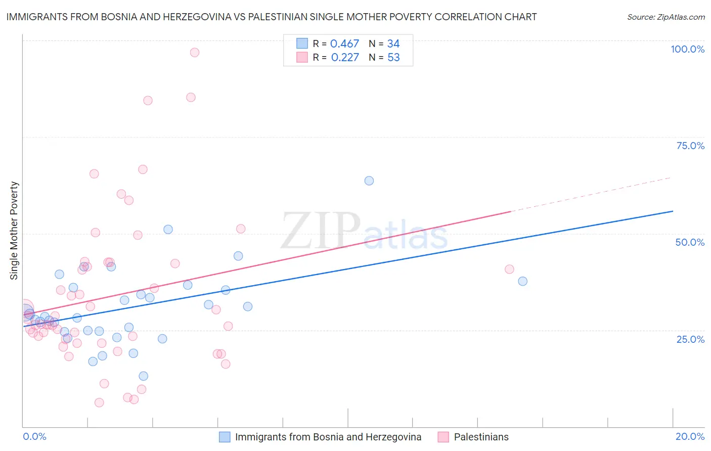 Immigrants from Bosnia and Herzegovina vs Palestinian Single Mother Poverty