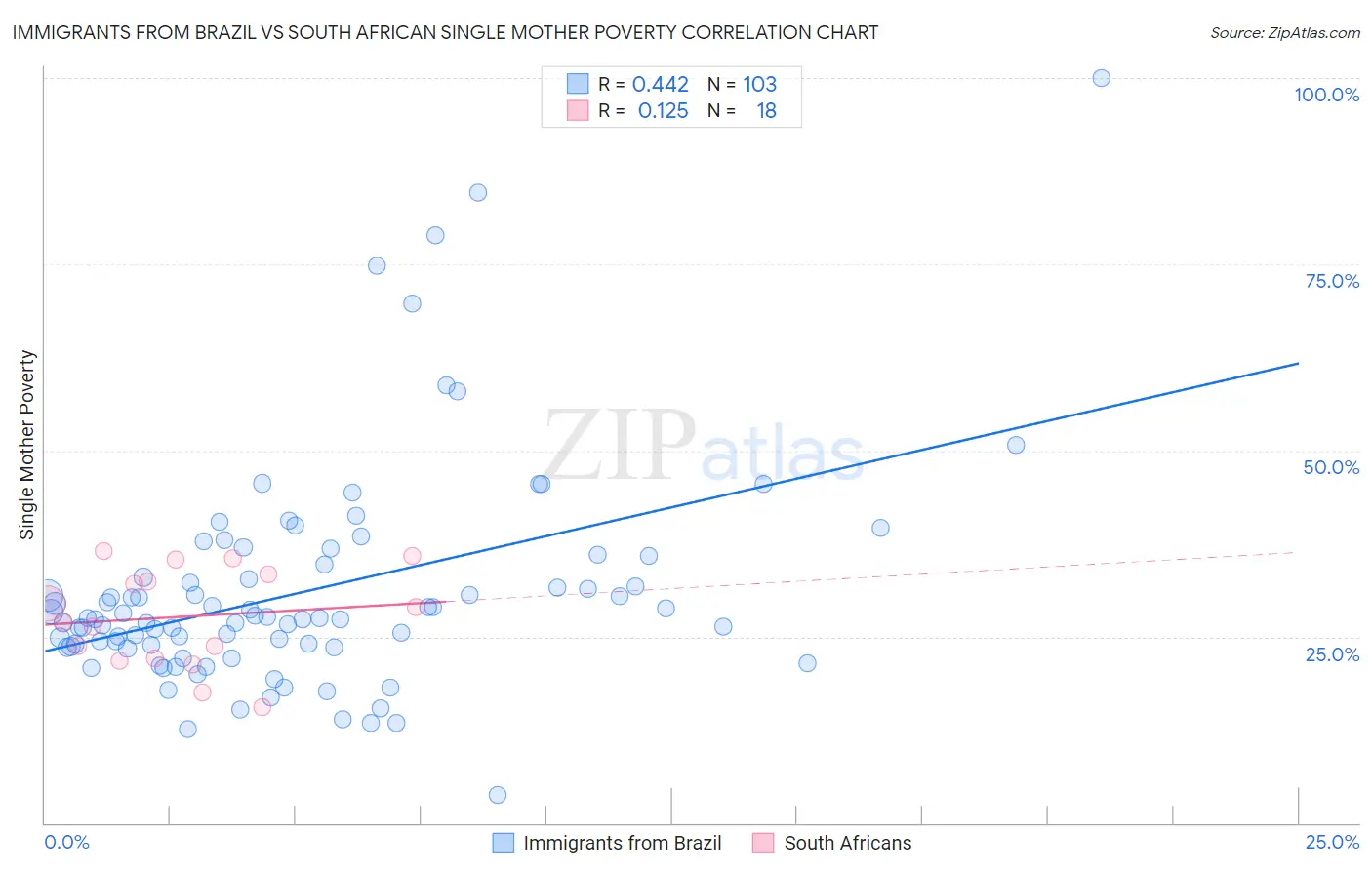 Immigrants from Brazil vs South African Single Mother Poverty