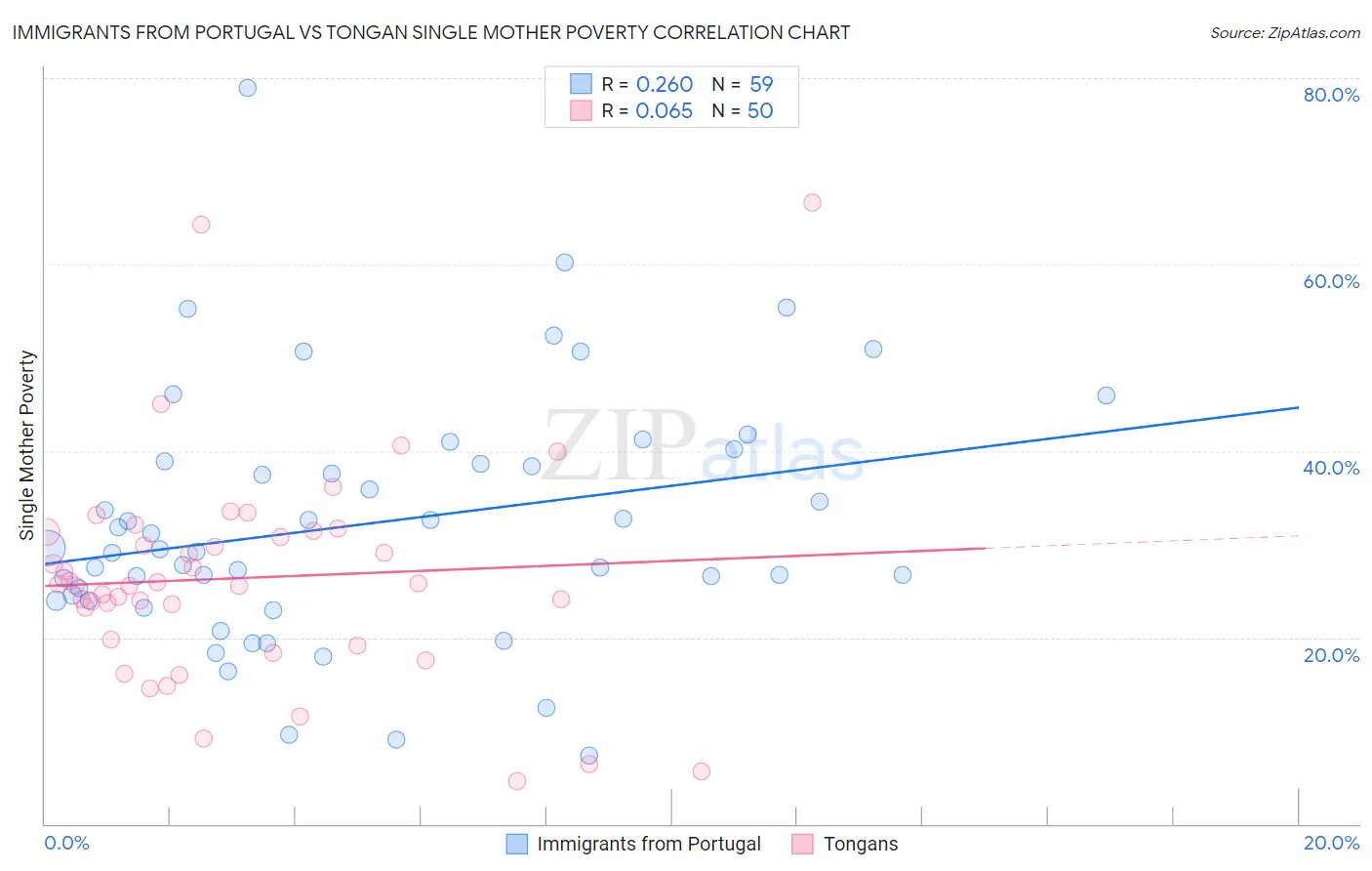 Immigrants from Portugal vs Tongan Single Mother Poverty