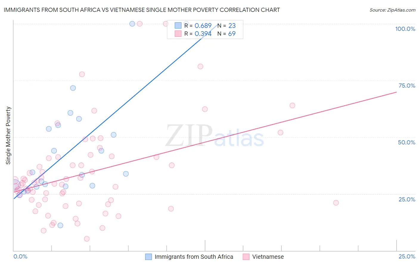 Immigrants from South Africa vs Vietnamese Single Mother Poverty