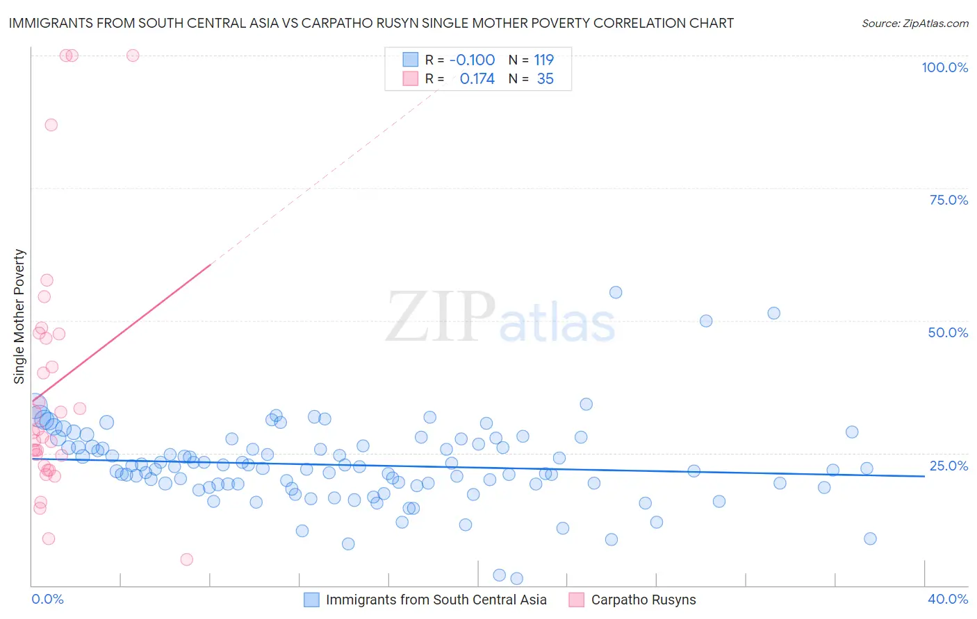 Immigrants from South Central Asia vs Carpatho Rusyn Single Mother Poverty