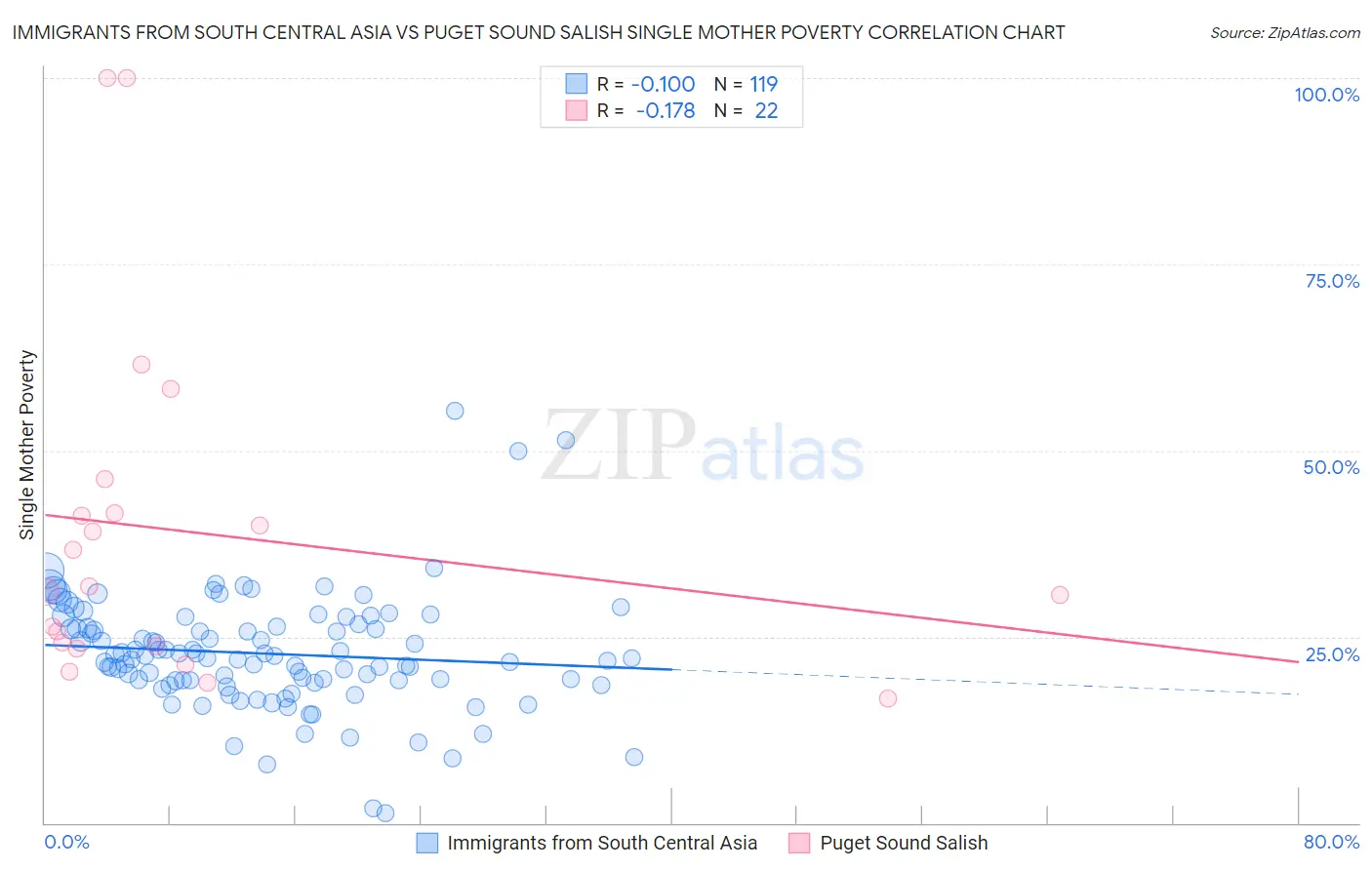 Immigrants from South Central Asia vs Puget Sound Salish Single Mother Poverty