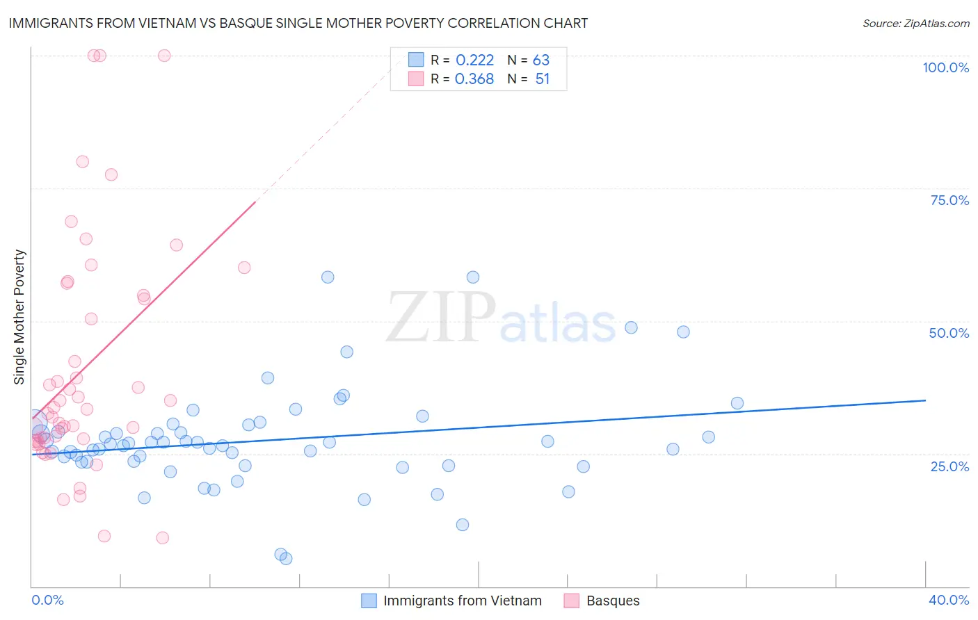 Immigrants from Vietnam vs Basque Single Mother Poverty