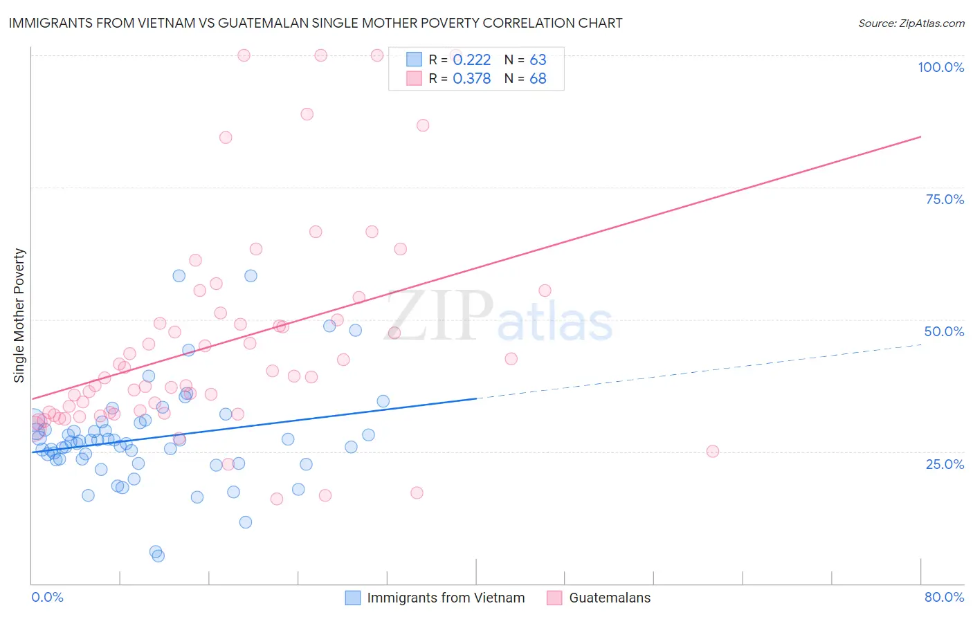 Immigrants from Vietnam vs Guatemalan Single Mother Poverty