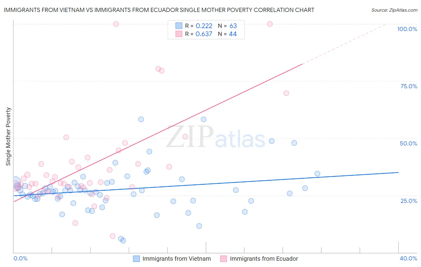 Immigrants from Vietnam vs Immigrants from Ecuador Single Mother Poverty