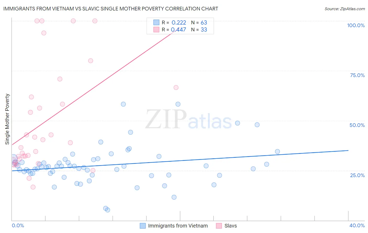 Immigrants from Vietnam vs Slavic Single Mother Poverty