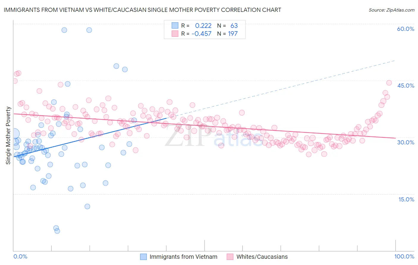 Immigrants from Vietnam vs White/Caucasian Single Mother Poverty