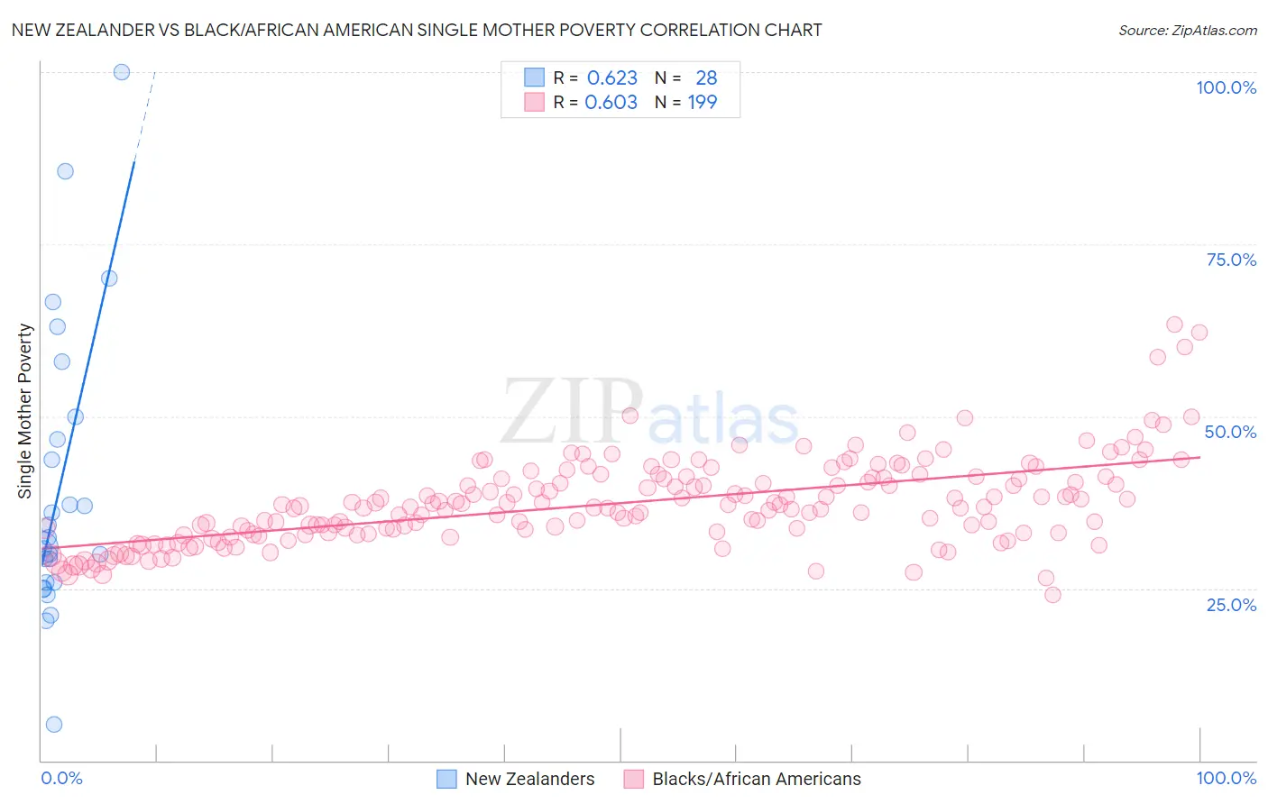 New Zealander vs Black/African American Single Mother Poverty