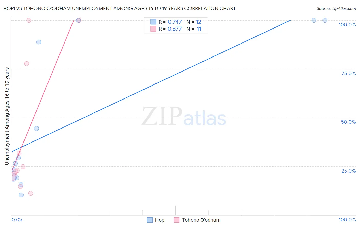 Hopi vs Tohono O'odham Unemployment Among Ages 16 to 19 years