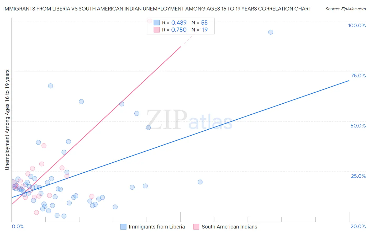 Immigrants from Liberia vs South American Indian Unemployment Among Ages 16 to 19 years