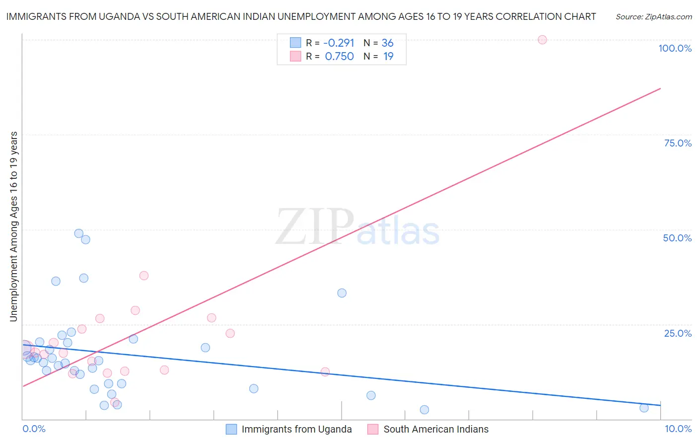 Immigrants from Uganda vs South American Indian Unemployment Among Ages 16 to 19 years
