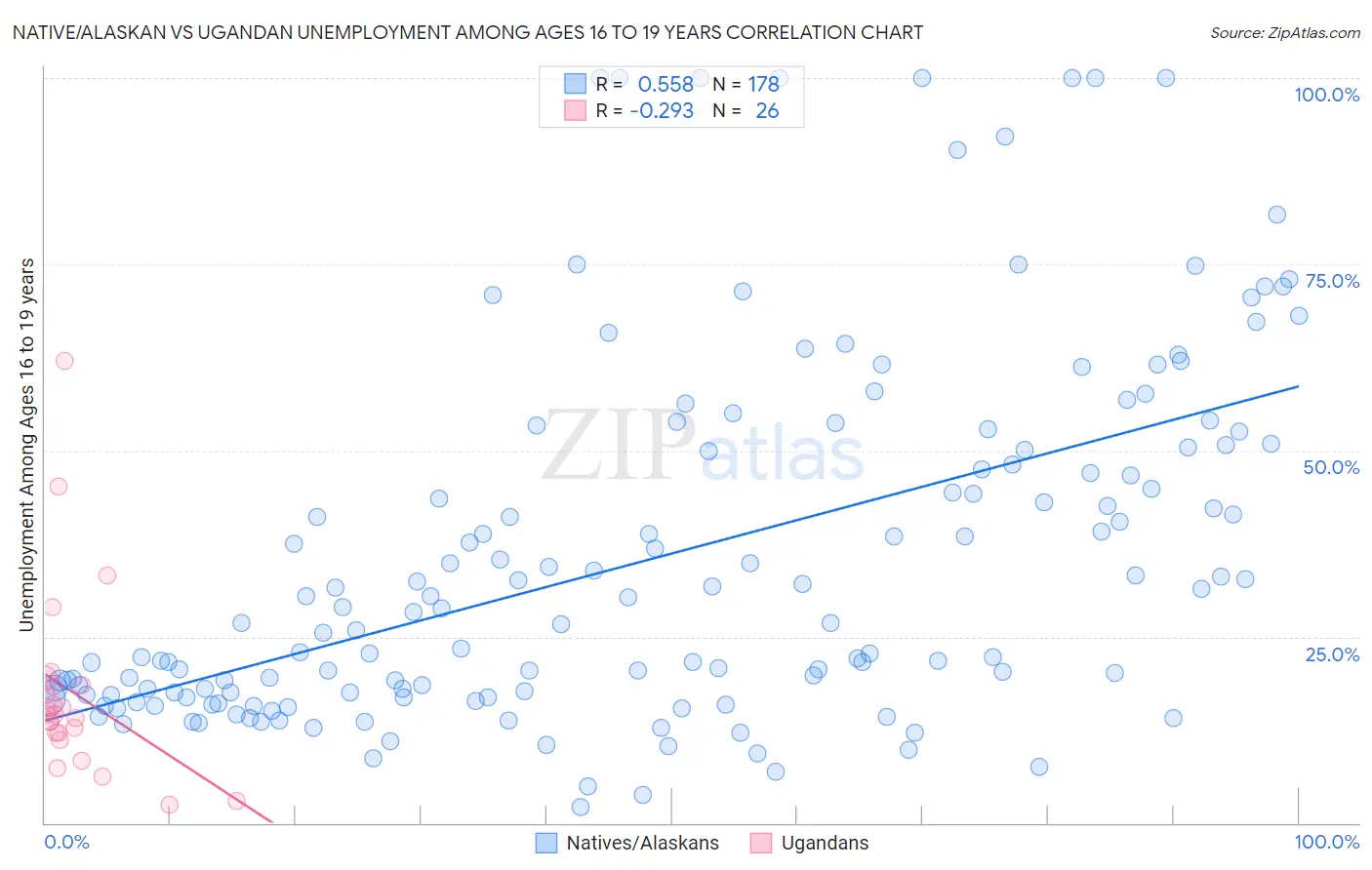 Native/Alaskan vs Ugandan Unemployment Among Ages 16 to 19 years