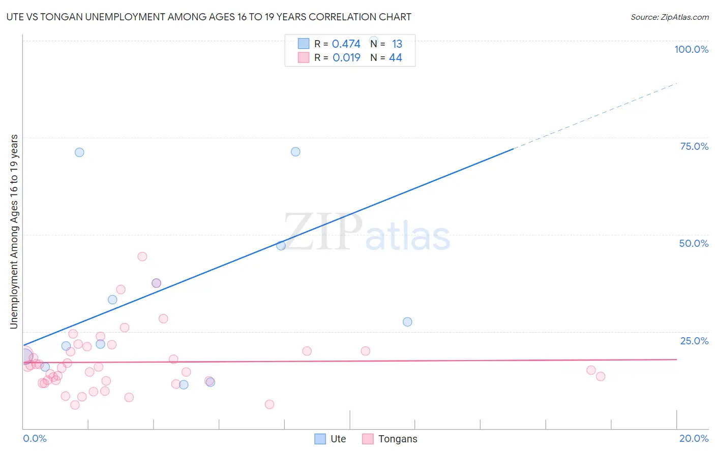 Ute vs Tongan Unemployment Among Ages 16 to 19 years