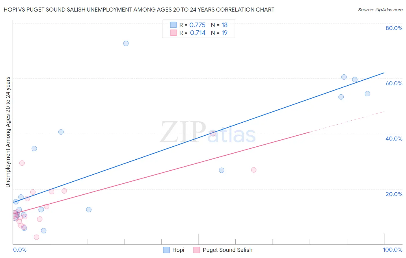 Hopi vs Puget Sound Salish Unemployment Among Ages 20 to 24 years