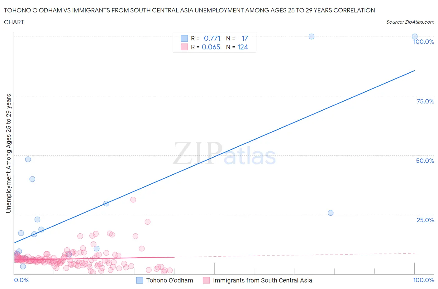 Tohono O'odham vs Immigrants from South Central Asia Unemployment Among Ages 25 to 29 years