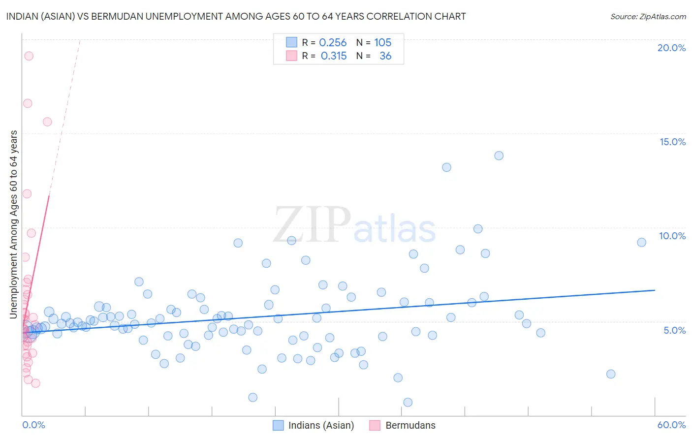 Indian (Asian) vs Bermudan Unemployment Among Ages 60 to 64 years