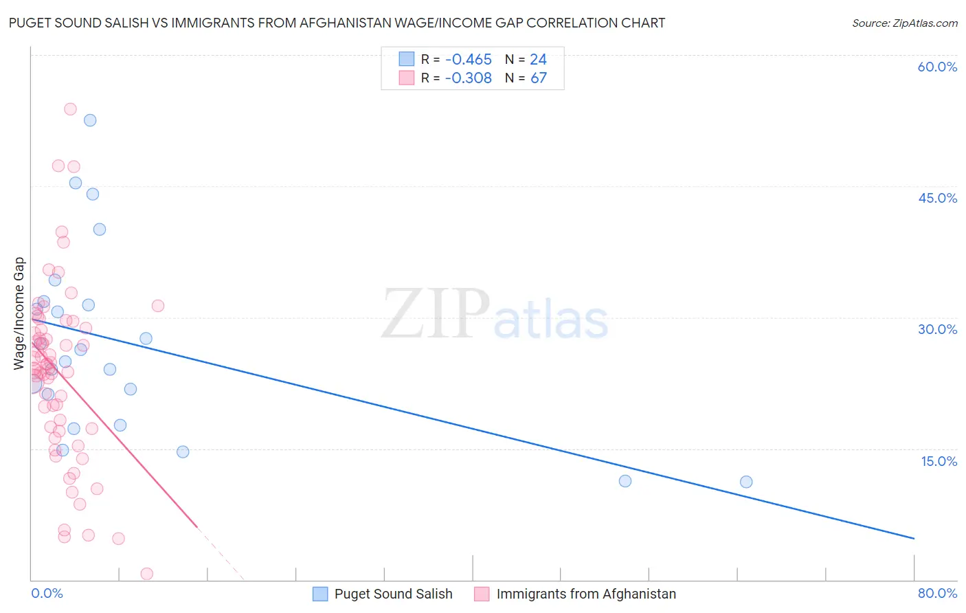 Puget Sound Salish vs Immigrants from Afghanistan Wage/Income Gap