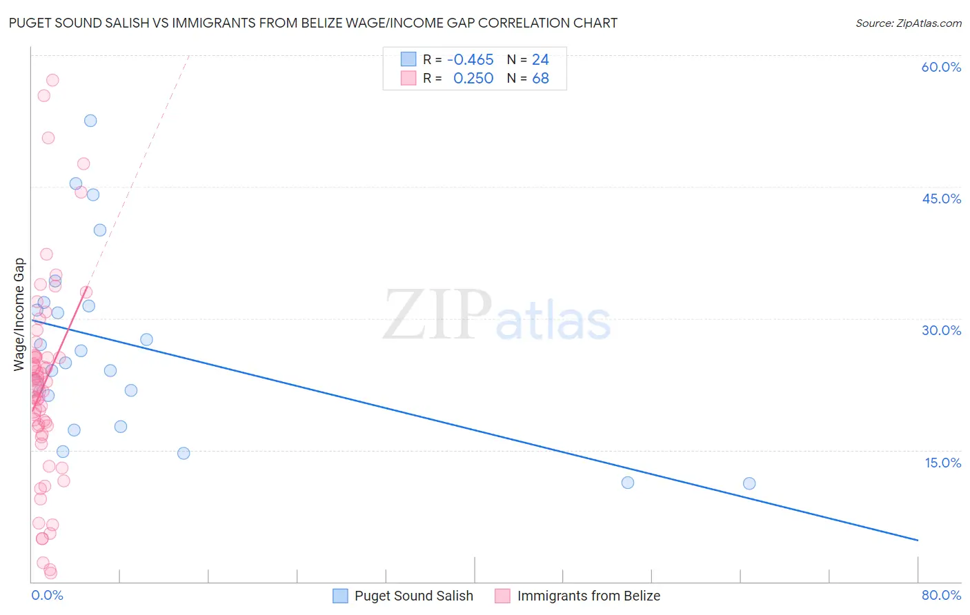 Puget Sound Salish vs Immigrants from Belize Wage/Income Gap