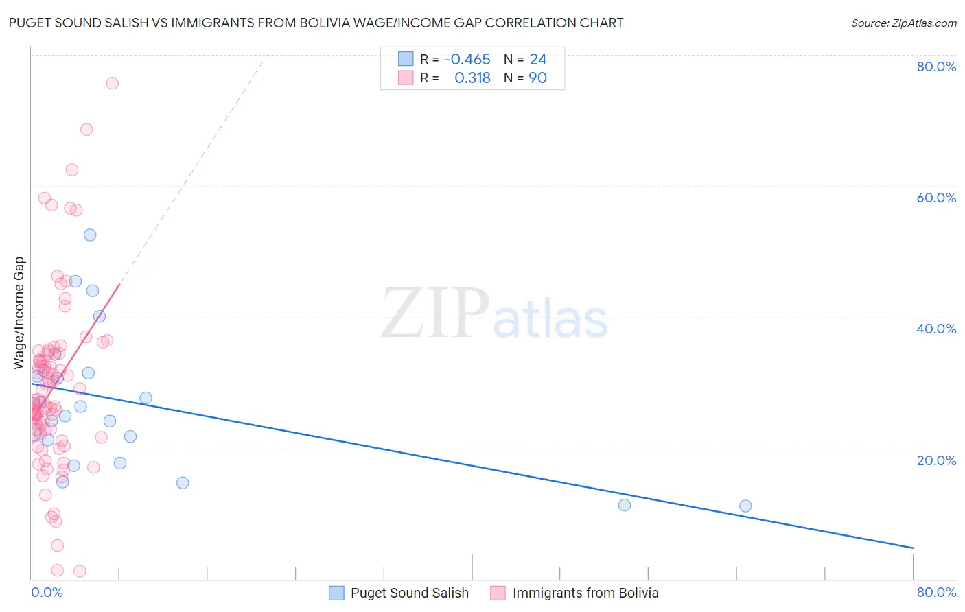 Puget Sound Salish vs Immigrants from Bolivia Wage/Income Gap