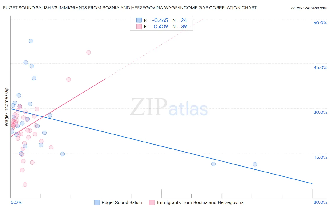 Puget Sound Salish vs Immigrants from Bosnia and Herzegovina Wage/Income Gap