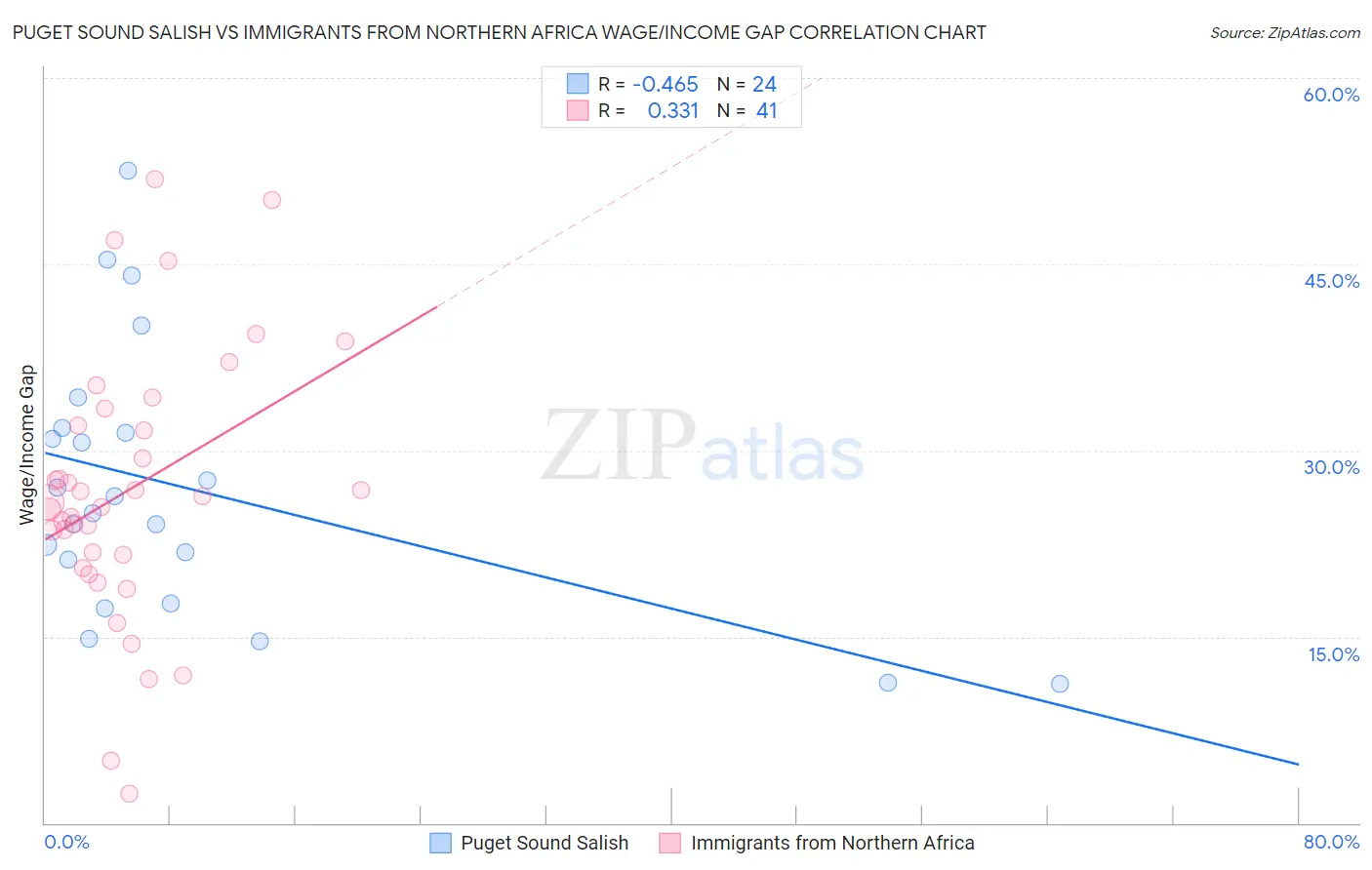 Puget Sound Salish vs Immigrants from Northern Africa Wage/Income Gap