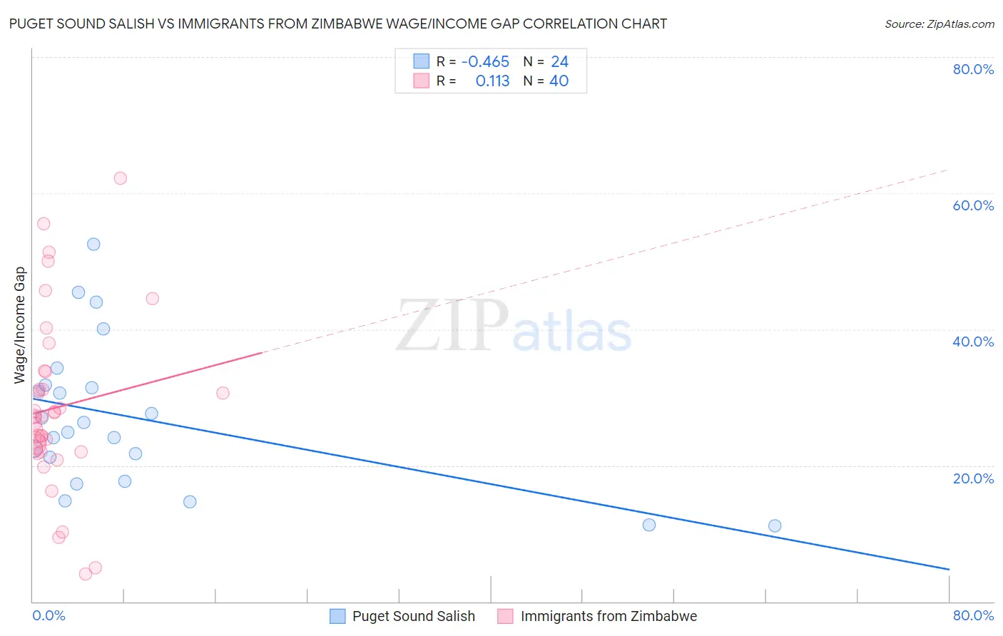 Puget Sound Salish vs Immigrants from Zimbabwe Wage/Income Gap