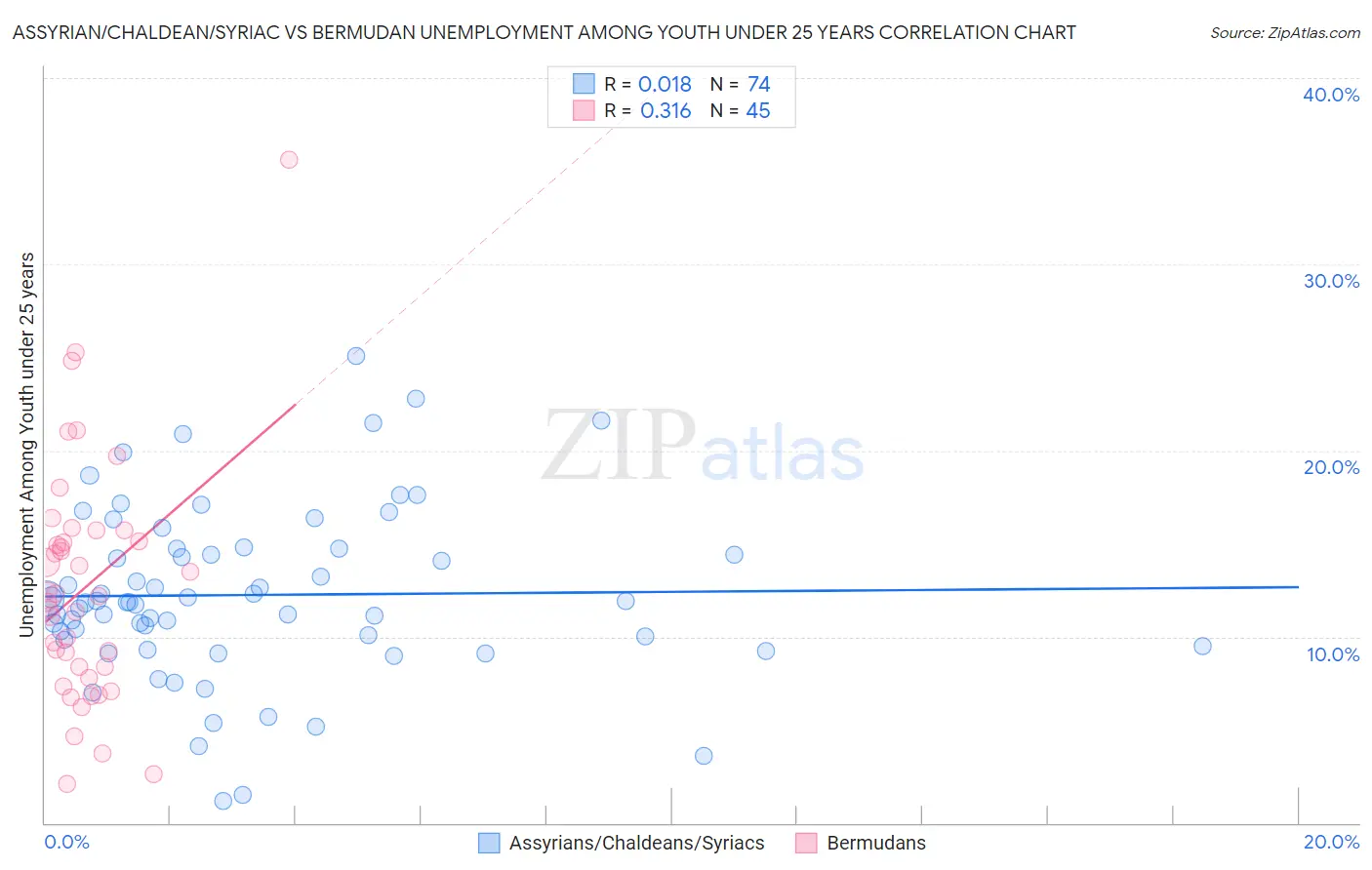 Assyrian/Chaldean/Syriac vs Bermudan Unemployment Among Youth under 25 years