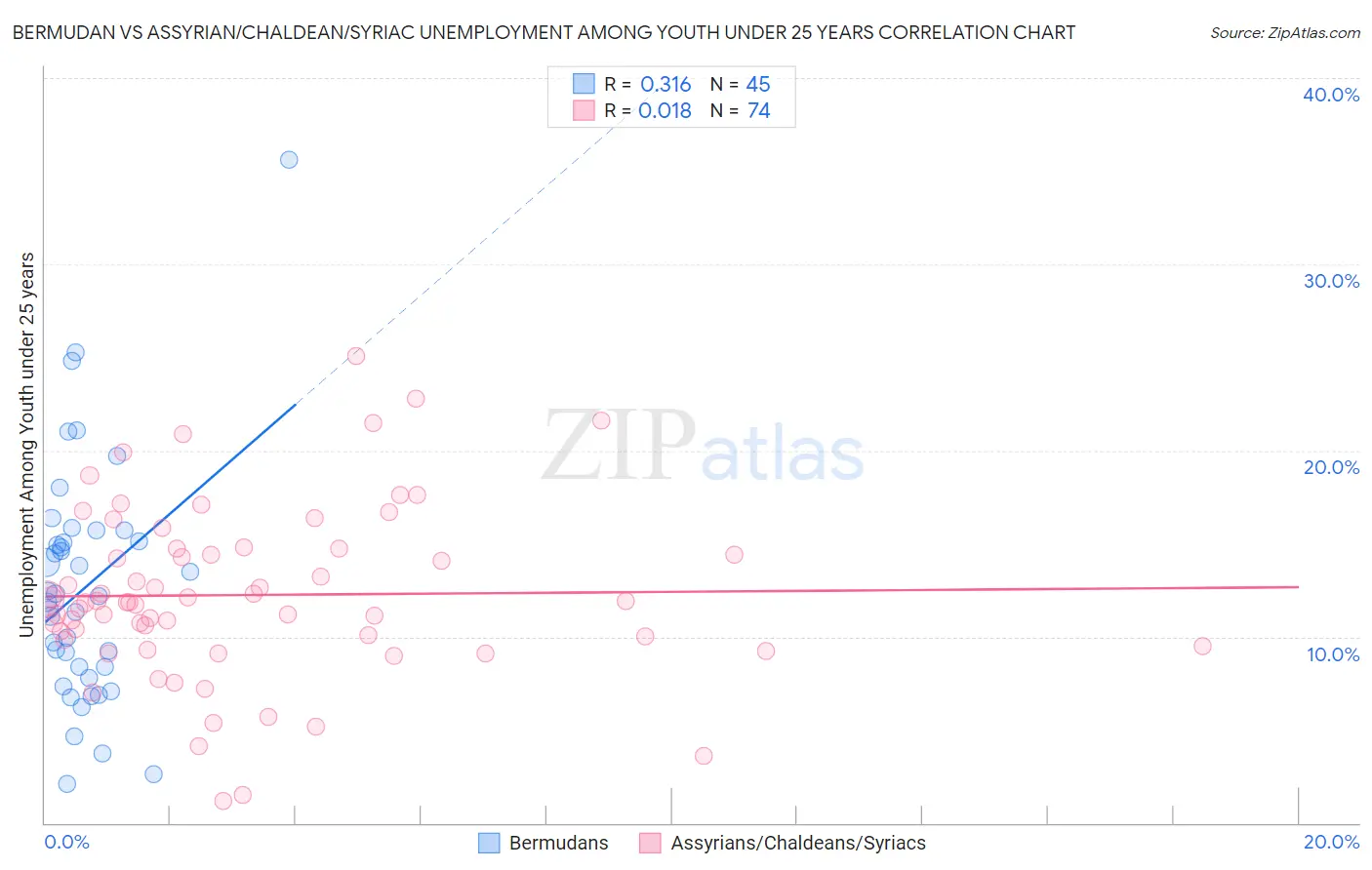 Bermudan vs Assyrian/Chaldean/Syriac Unemployment Among Youth under 25 years