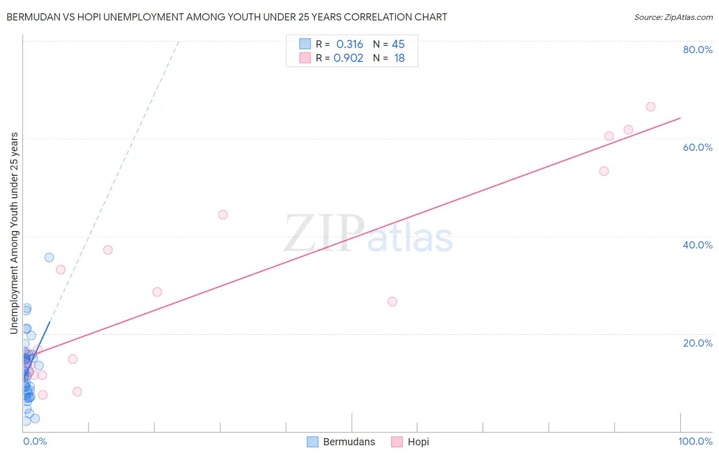 Bermudan vs Hopi Unemployment Among Youth under 25 years