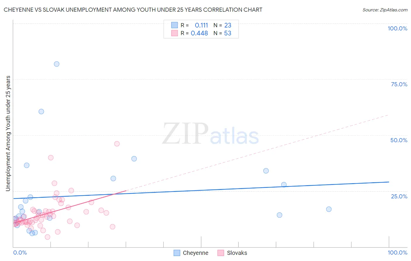Cheyenne vs Slovak Unemployment Among Youth under 25 years