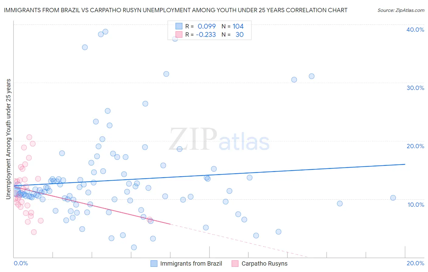 Immigrants from Brazil vs Carpatho Rusyn Unemployment Among Youth under 25 years