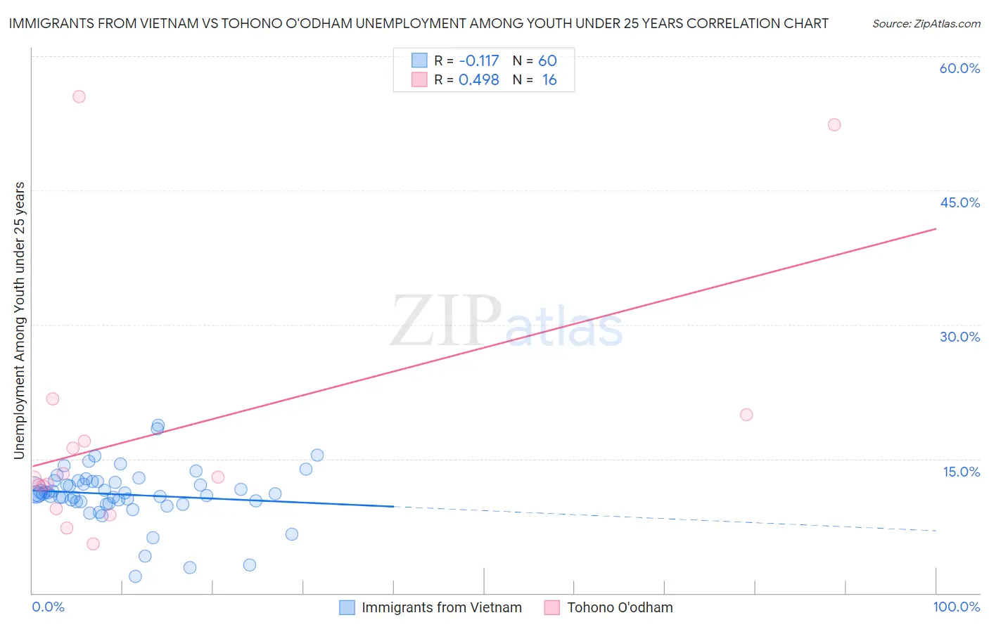 Immigrants from Vietnam vs Tohono O'odham Unemployment Among Youth under 25 years