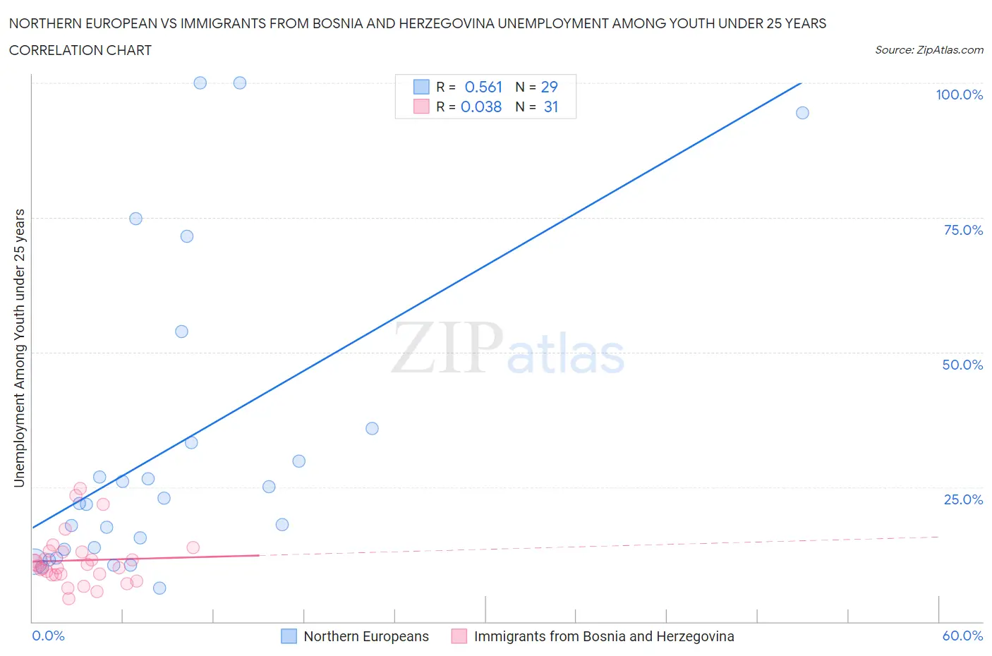Northern European vs Immigrants from Bosnia and Herzegovina Unemployment Among Youth under 25 years
