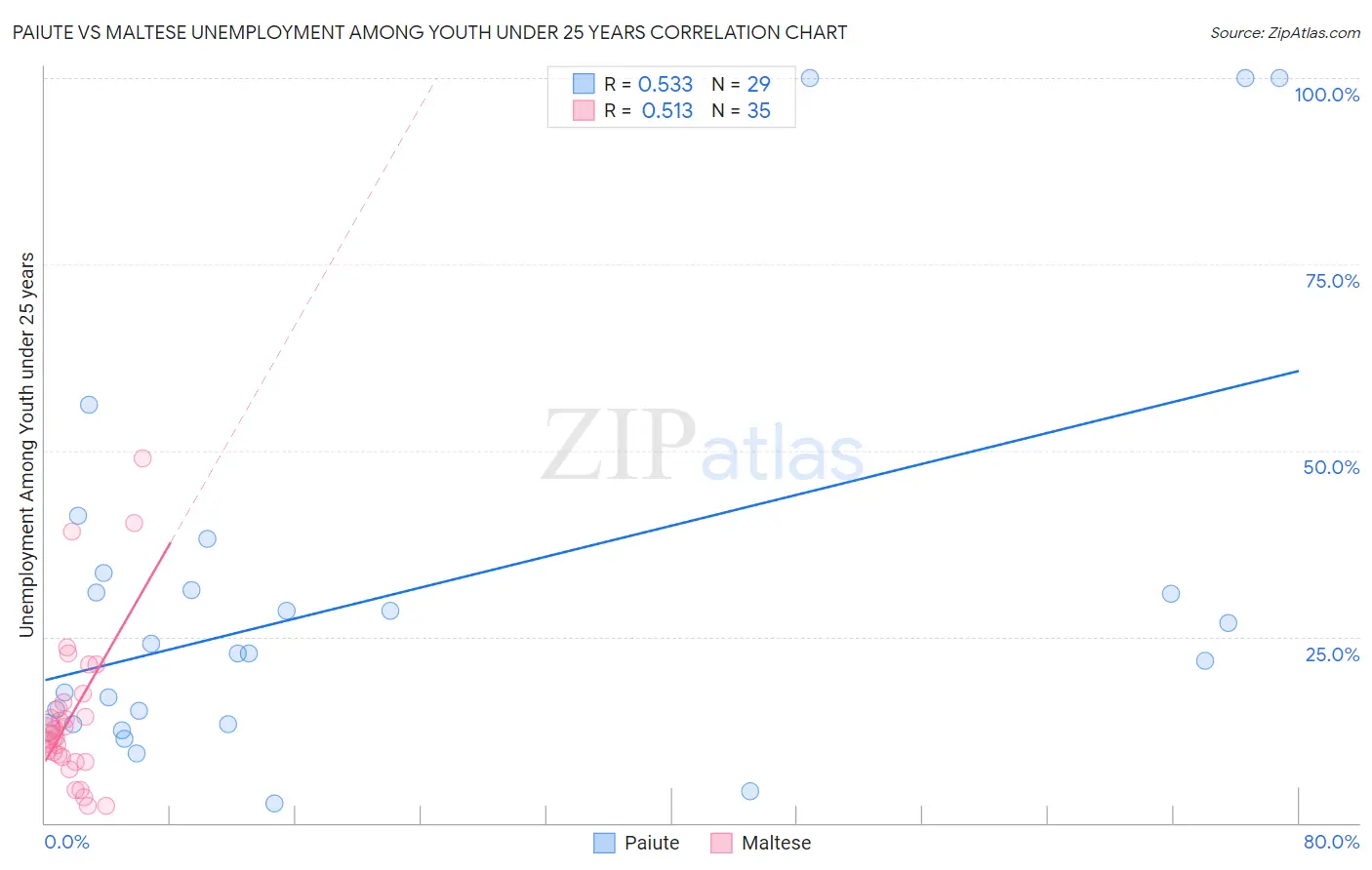 Paiute vs Maltese Unemployment Among Youth under 25 years