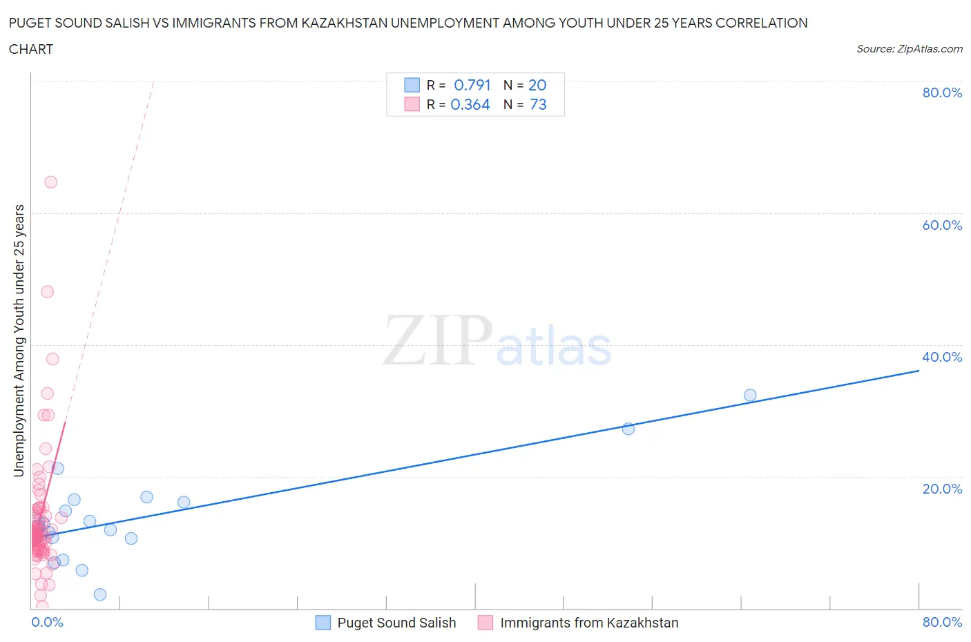 Puget Sound Salish vs Immigrants from Kazakhstan Unemployment Among Youth under 25 years