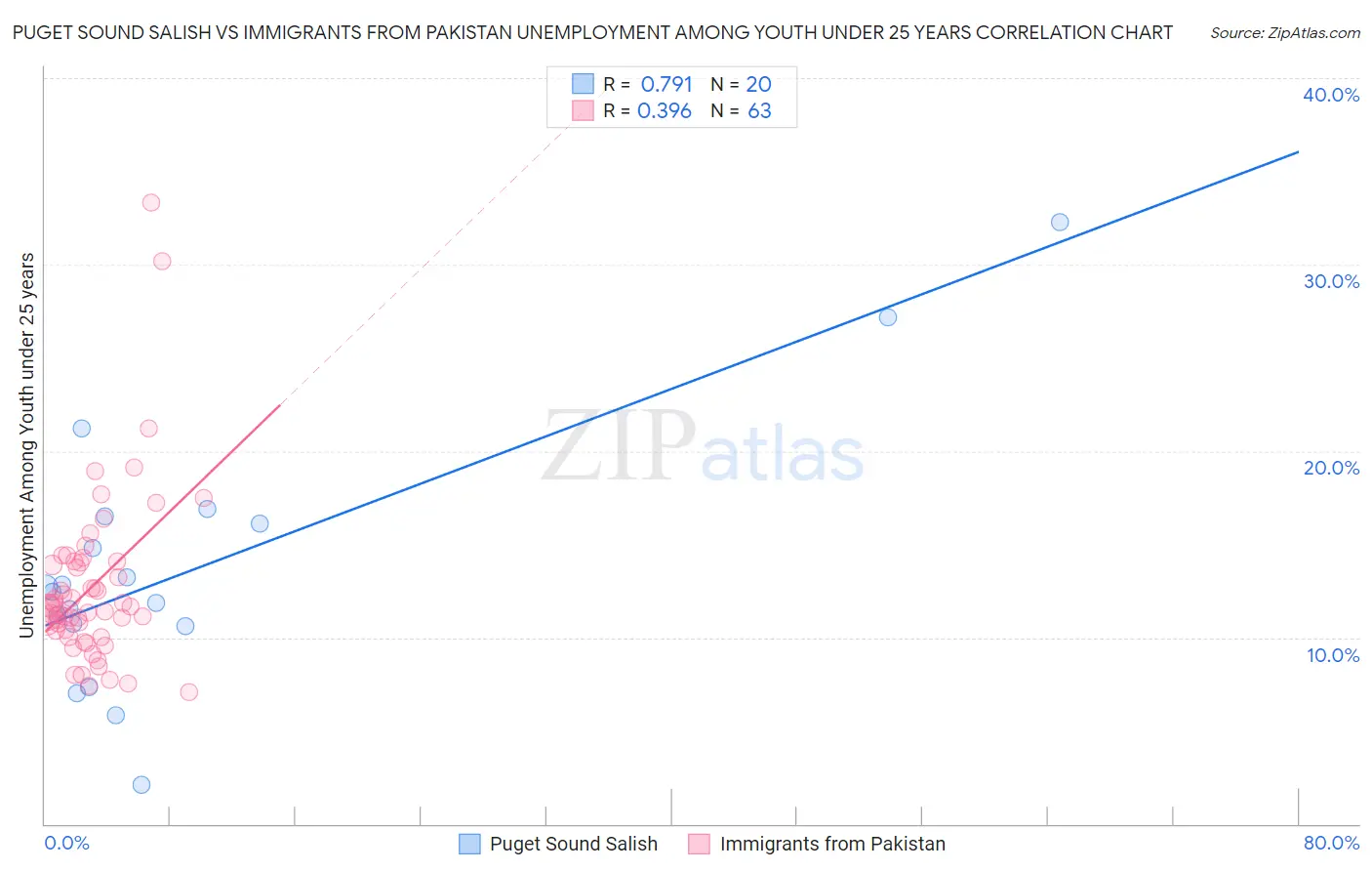 Puget Sound Salish vs Immigrants from Pakistan Unemployment Among Youth under 25 years