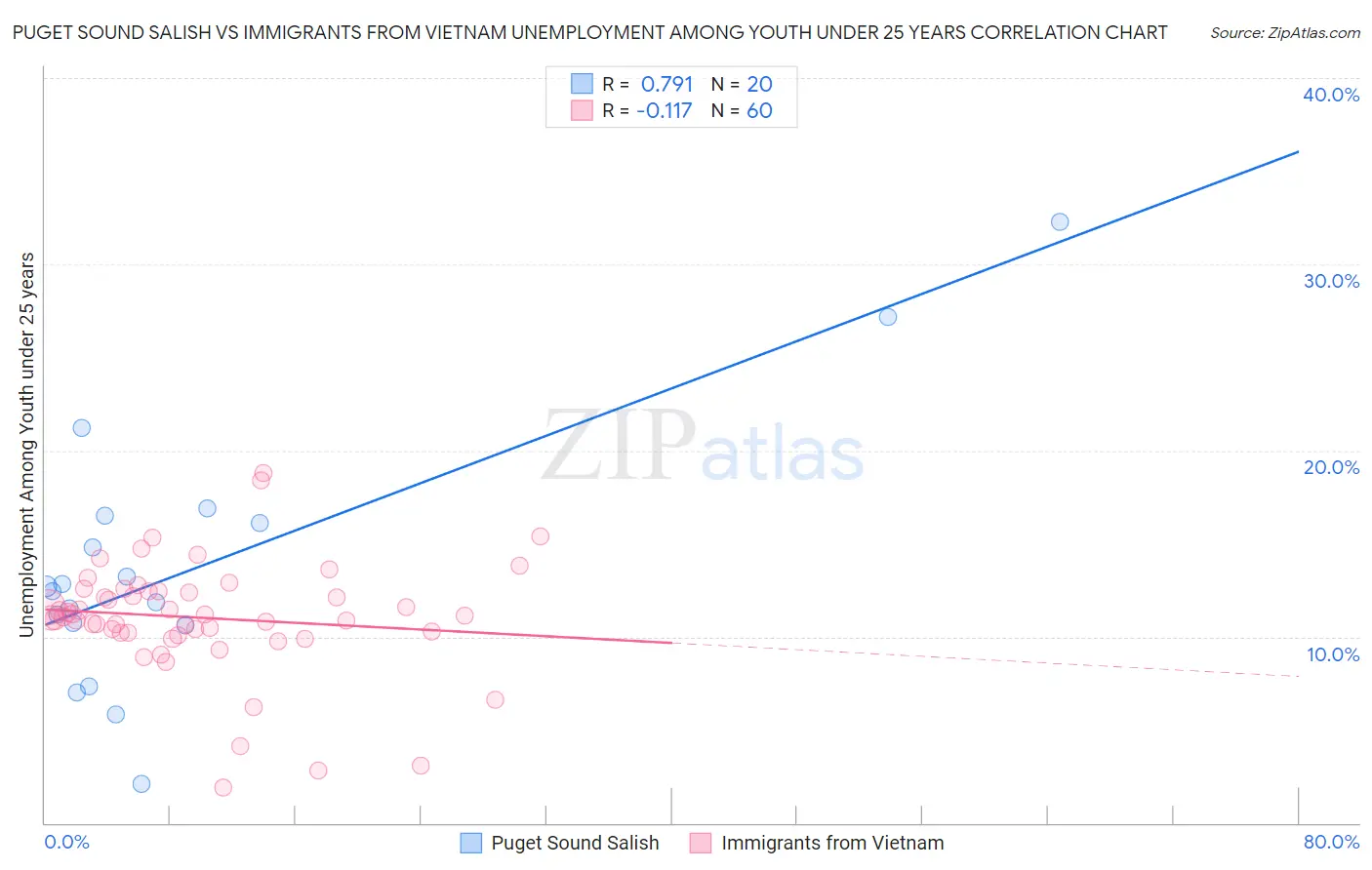 Puget Sound Salish vs Immigrants from Vietnam Unemployment Among Youth under 25 years