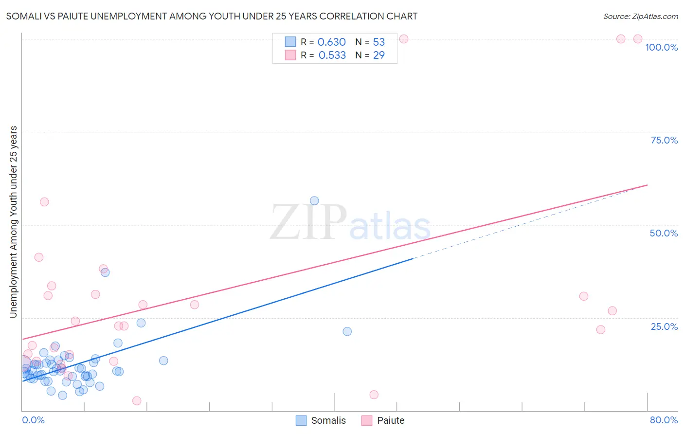 Somali vs Paiute Unemployment Among Youth under 25 years