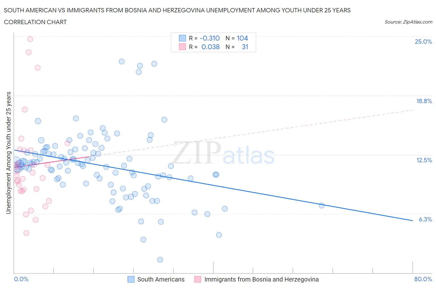 South American vs Immigrants from Bosnia and Herzegovina Unemployment Among Youth under 25 years