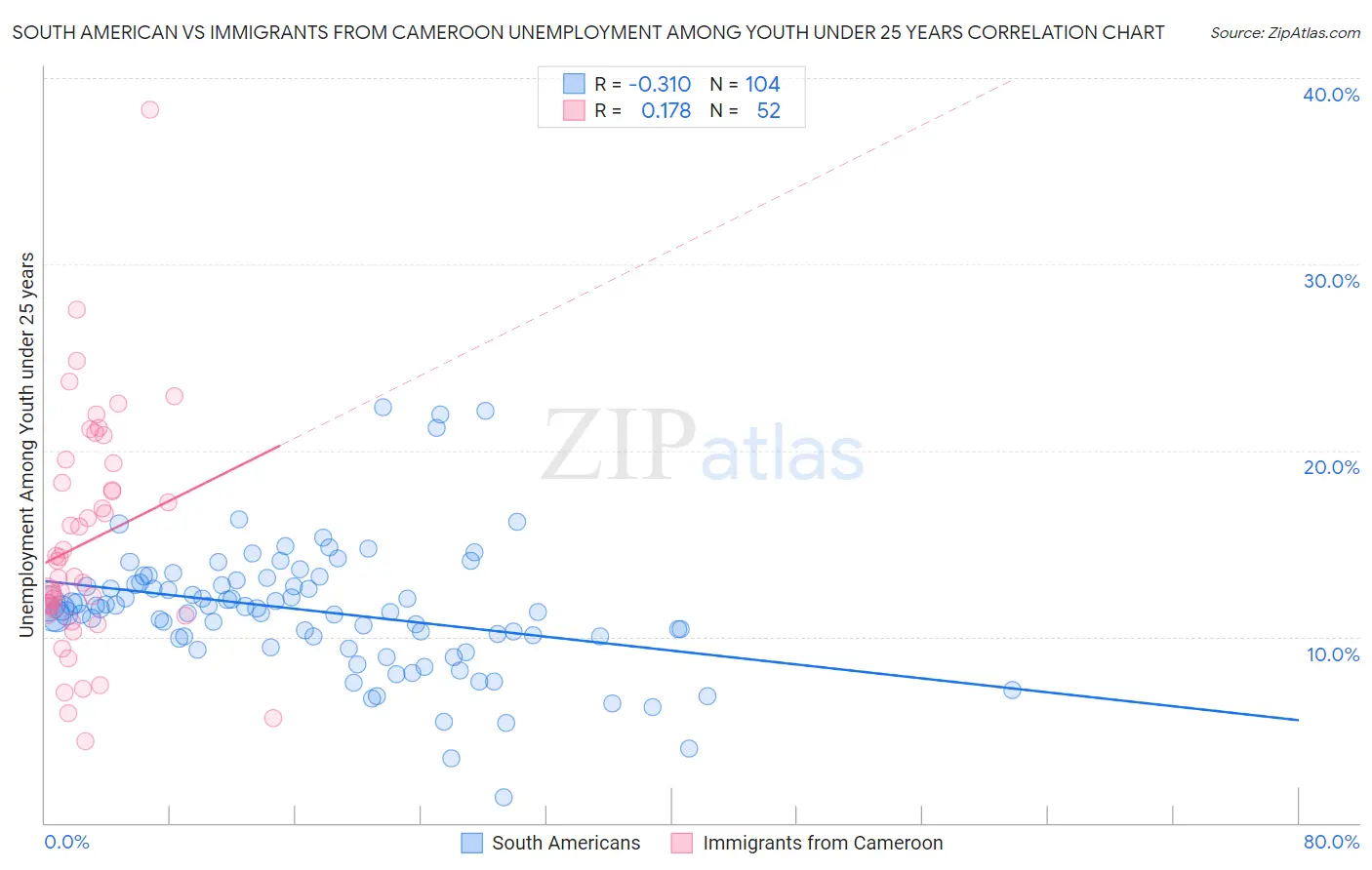South American vs Immigrants from Cameroon Unemployment Among Youth under 25 years